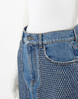 Area Crystal Embellished Denim Mini Skirt Size 26