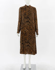 Ganni Gathered Tiger Print Midi Dress Size 38 | AU 10