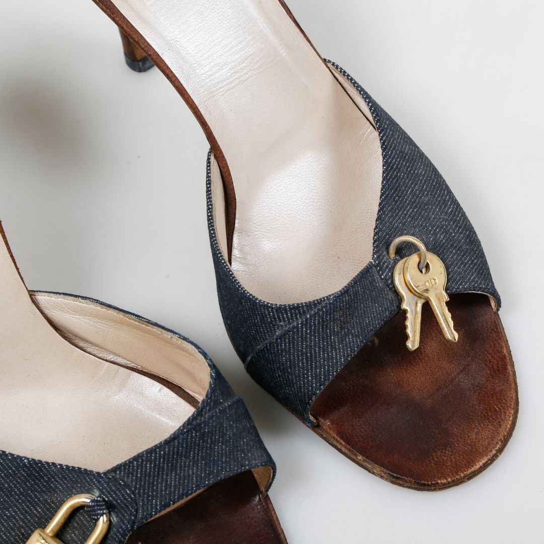 Christian Dior Denim Lock &amp; Key Mules Size 41