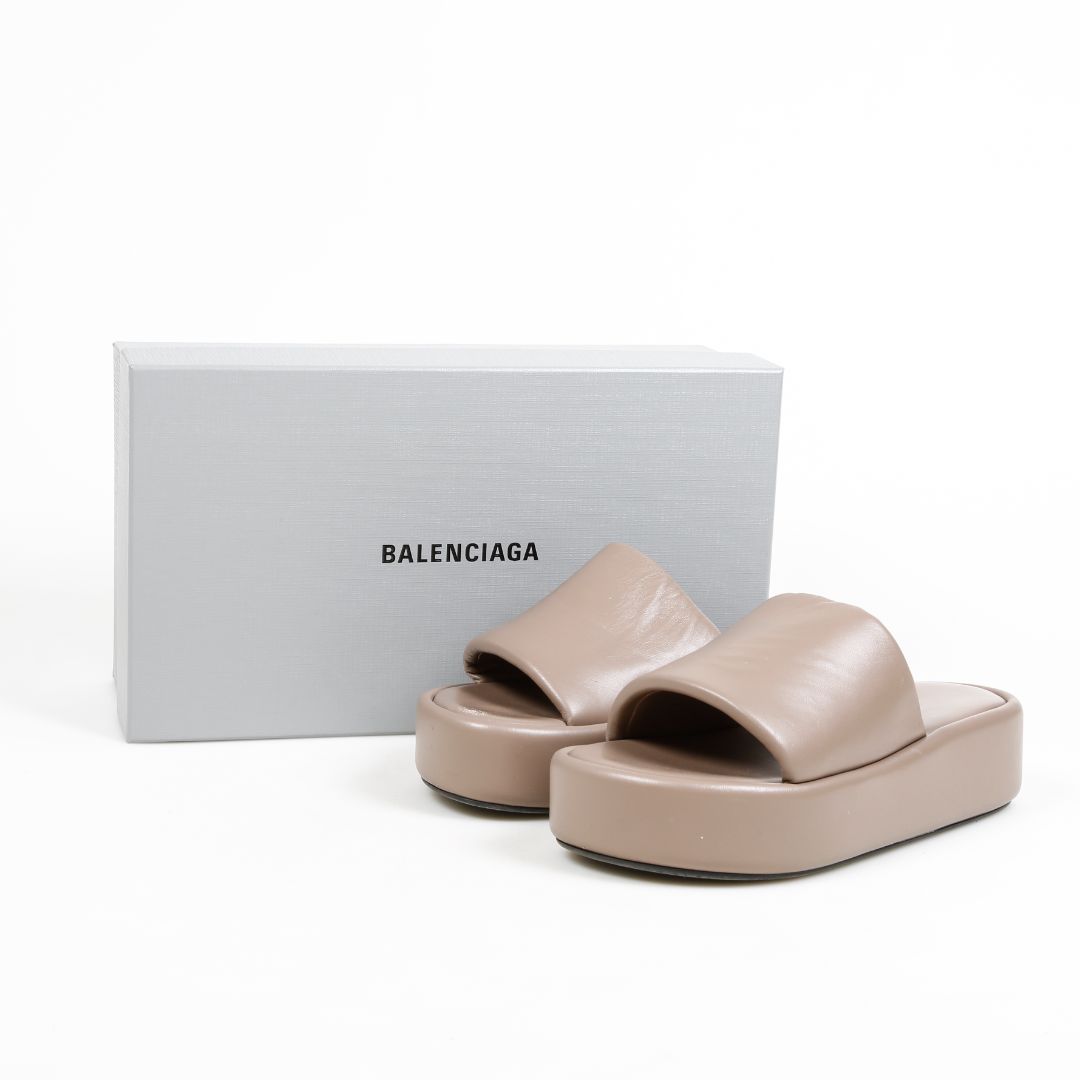 Balenciaga &#39;Rise&#39; Leather Platform Slides Size 39