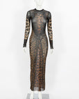 Jean Paul Gaultier Leopard-Printed Mesh Maxi Dress Size S