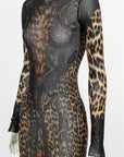 Jean Paul Gaultier Leopard-Printed Mesh Maxi Dress Size S