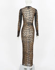 Jean Paul Gaultier Leopard-Printed Mesh Maxi Dress Size S