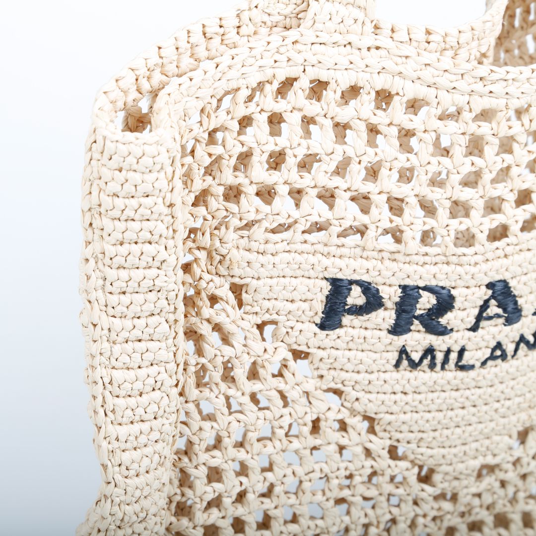 Prada Raffia Logo Tote Bag