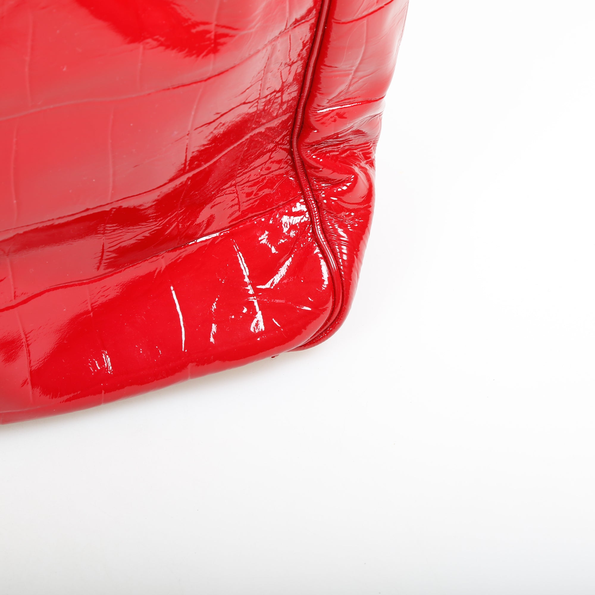 Yves Saint Rive Gauche Laurent Croc Embossed Patent Leather Tote