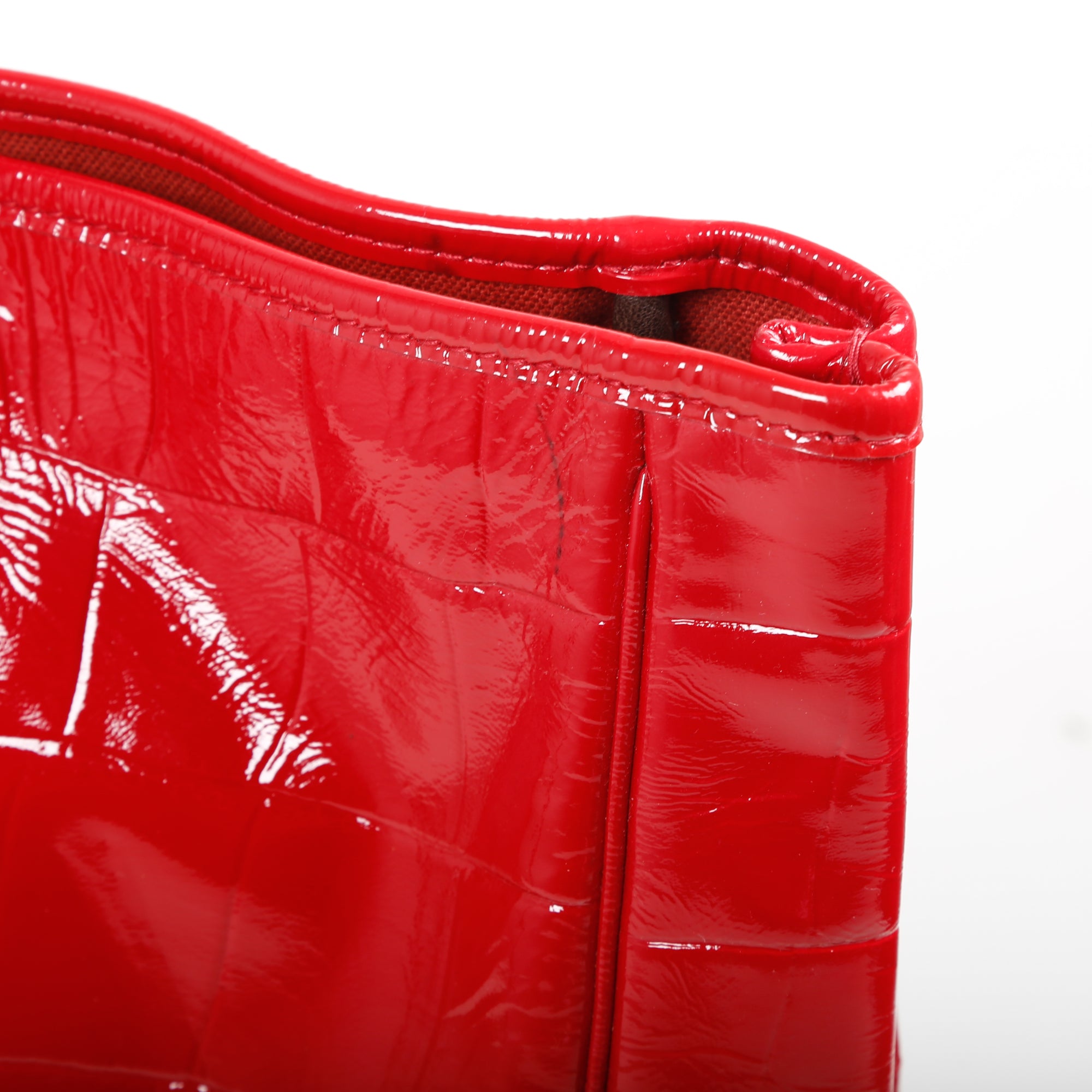 Yves Saint Rive Gauche Laurent Croc Embossed Patent Leather Tote
