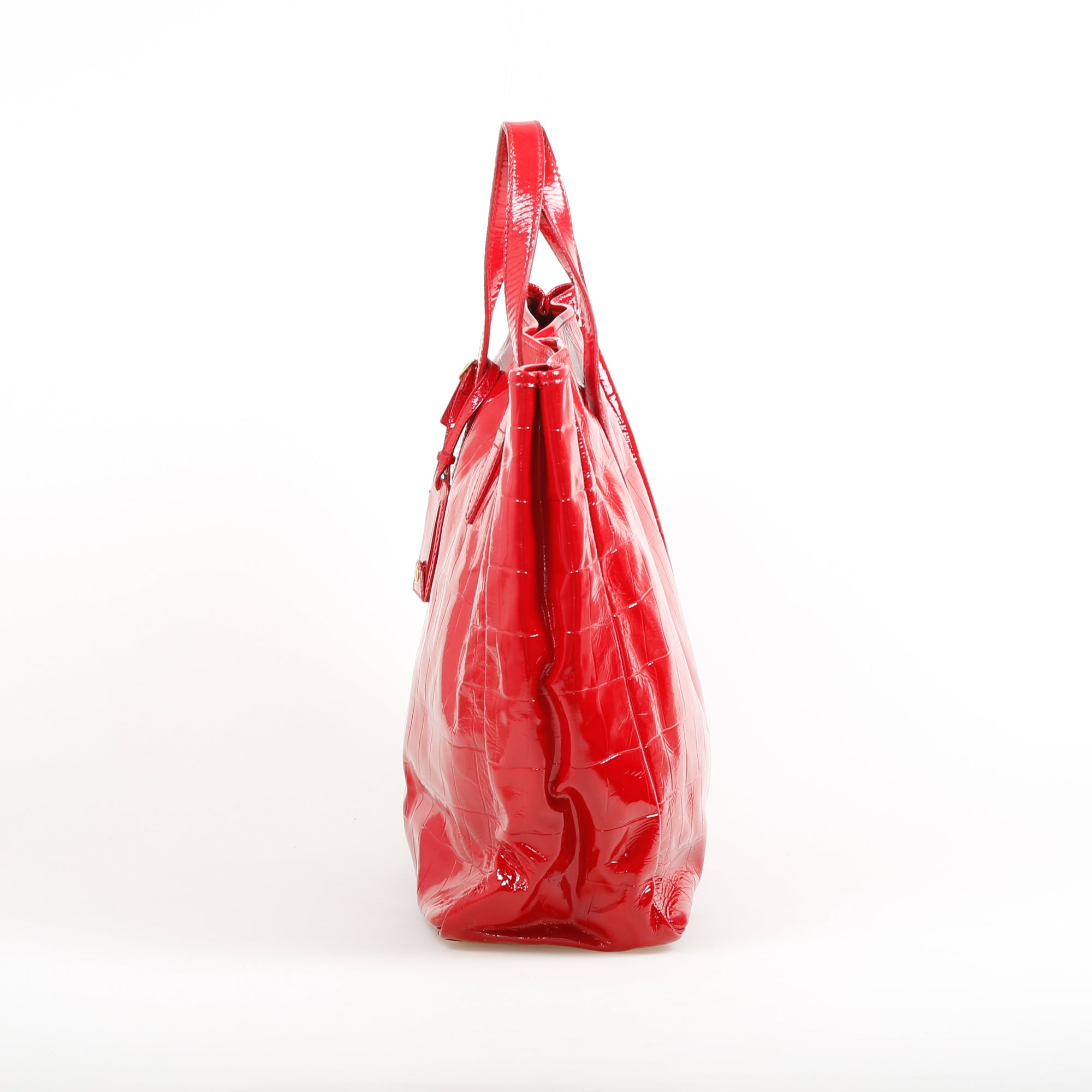 Yves Saint Rive Gauche Laurent Croc Embossed Patent Leather Tote