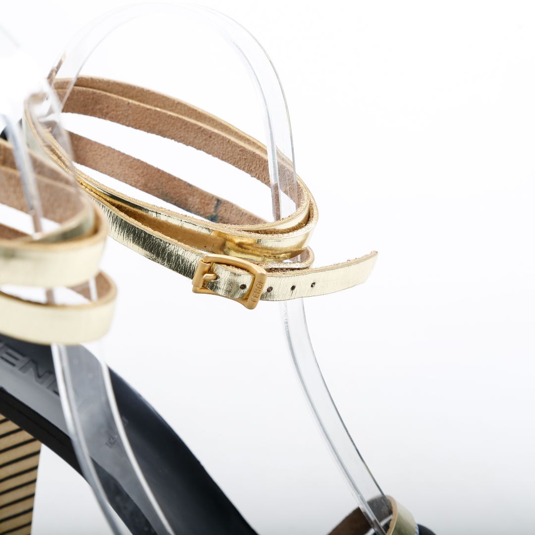 Fendi Leather Strap Ankle Wrap Heel Sandals Size 38