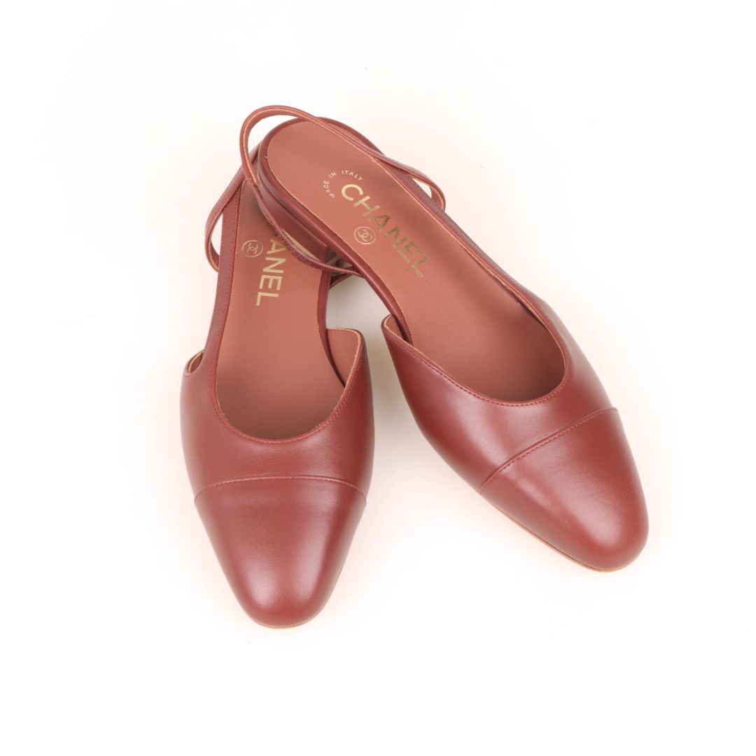 Chanel Leather Slingback Flats Size 37