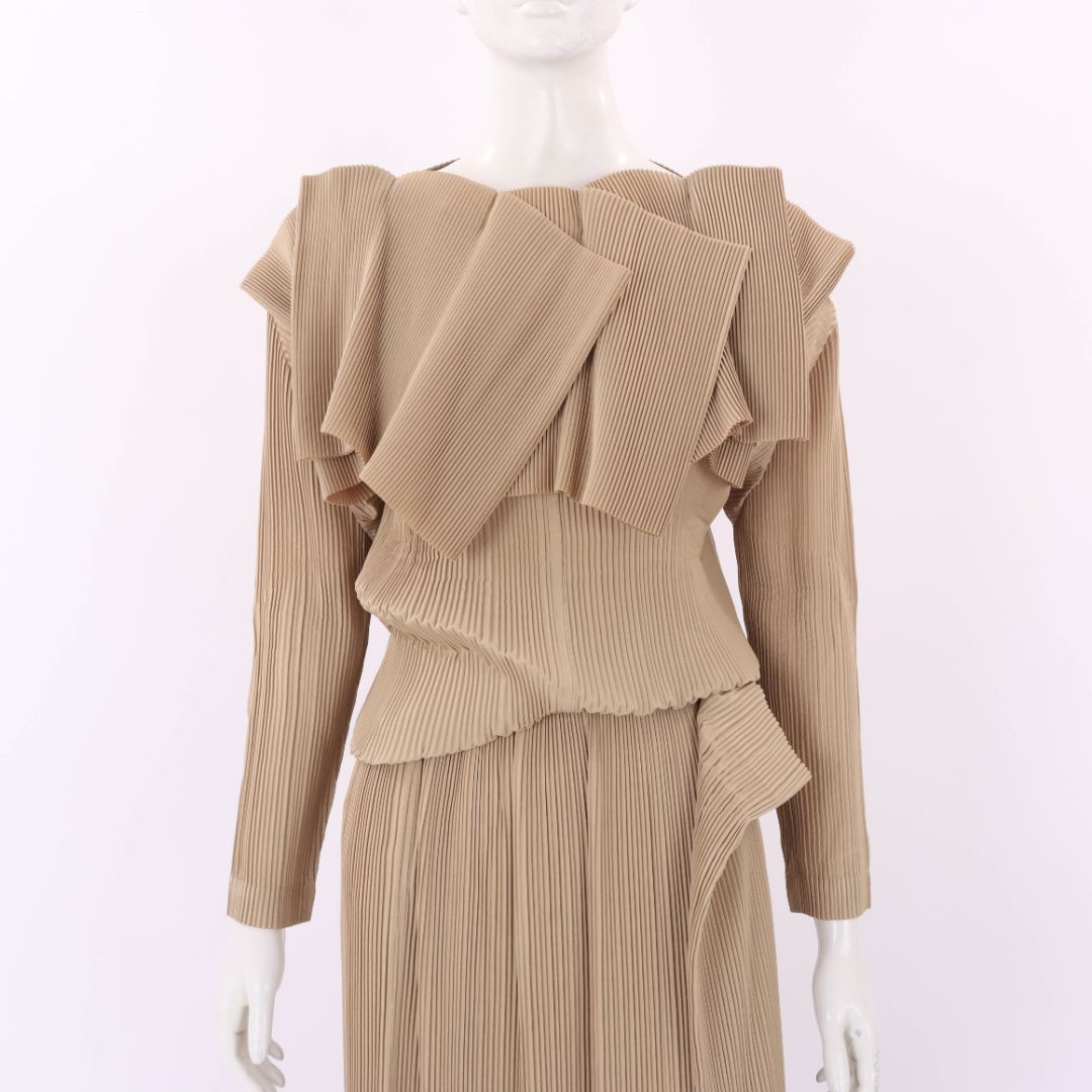 Issey Miyake Pleated Long Sleeve Top and Skirt Size M