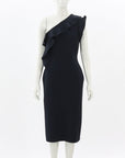 Scanlan Theodore Crepe Knit One Shoulder Ruffle Dress Size Large