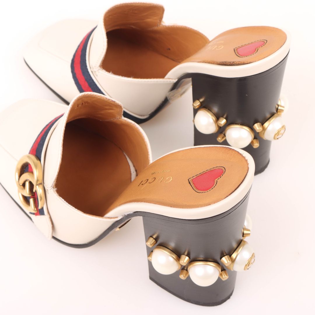 Gucci Peyton GG Pearl Studded Mules Size 39.5