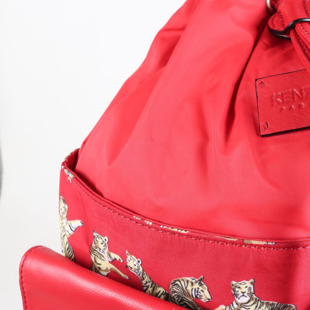 Kenzo Tiger Print Canvas &amp; Leather Backpack