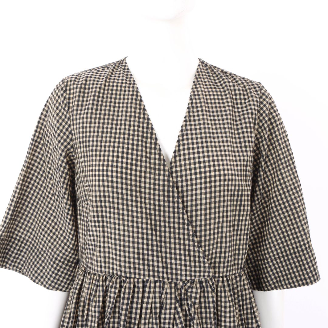 Ganni Checked Seersucker Midi Dress Size 36 | AU 8