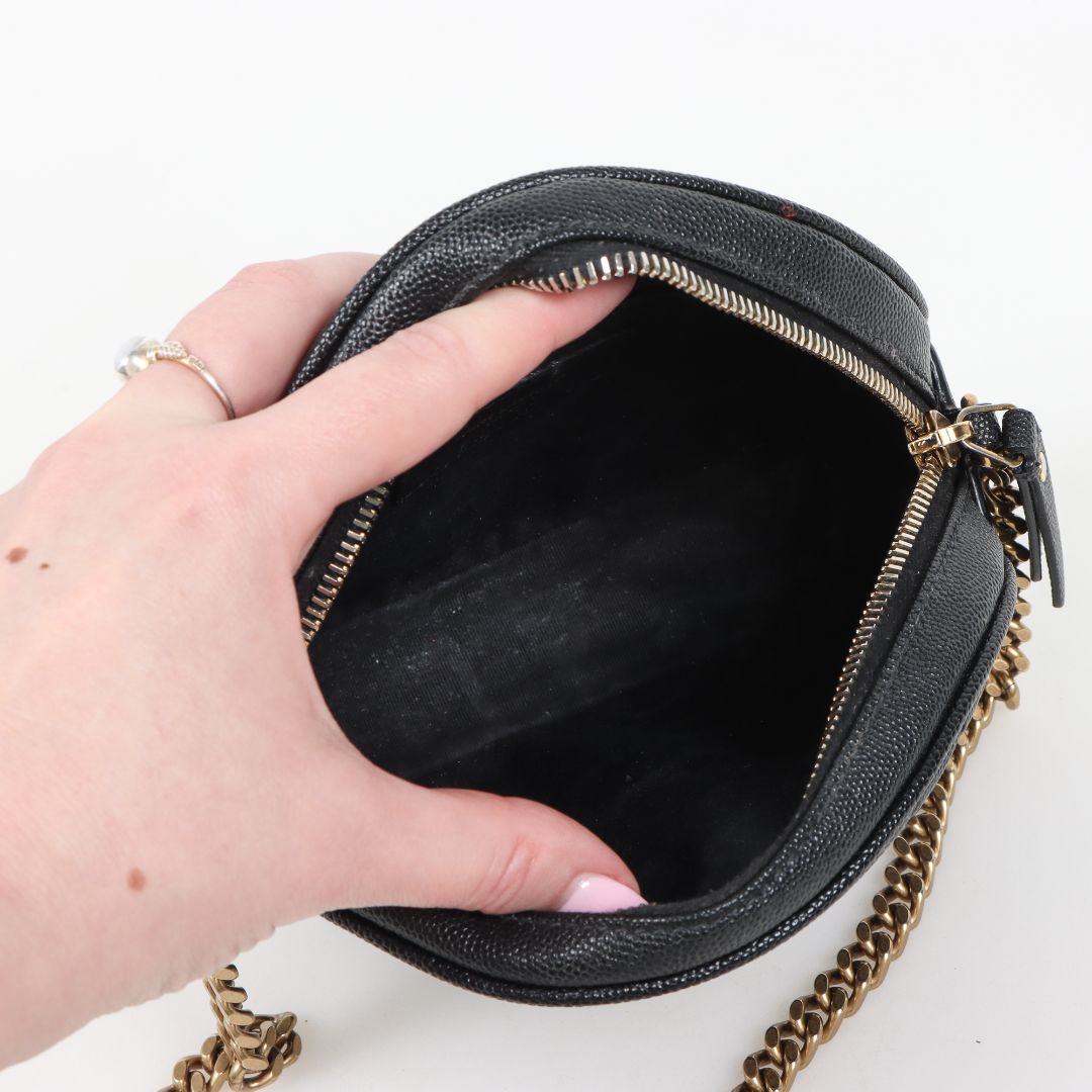 Saint Laurent Vinyle Round Leather Crossbody Bag