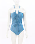 Zimmermann 'Raie' Lurex Ruched Halter One Piece Size 3