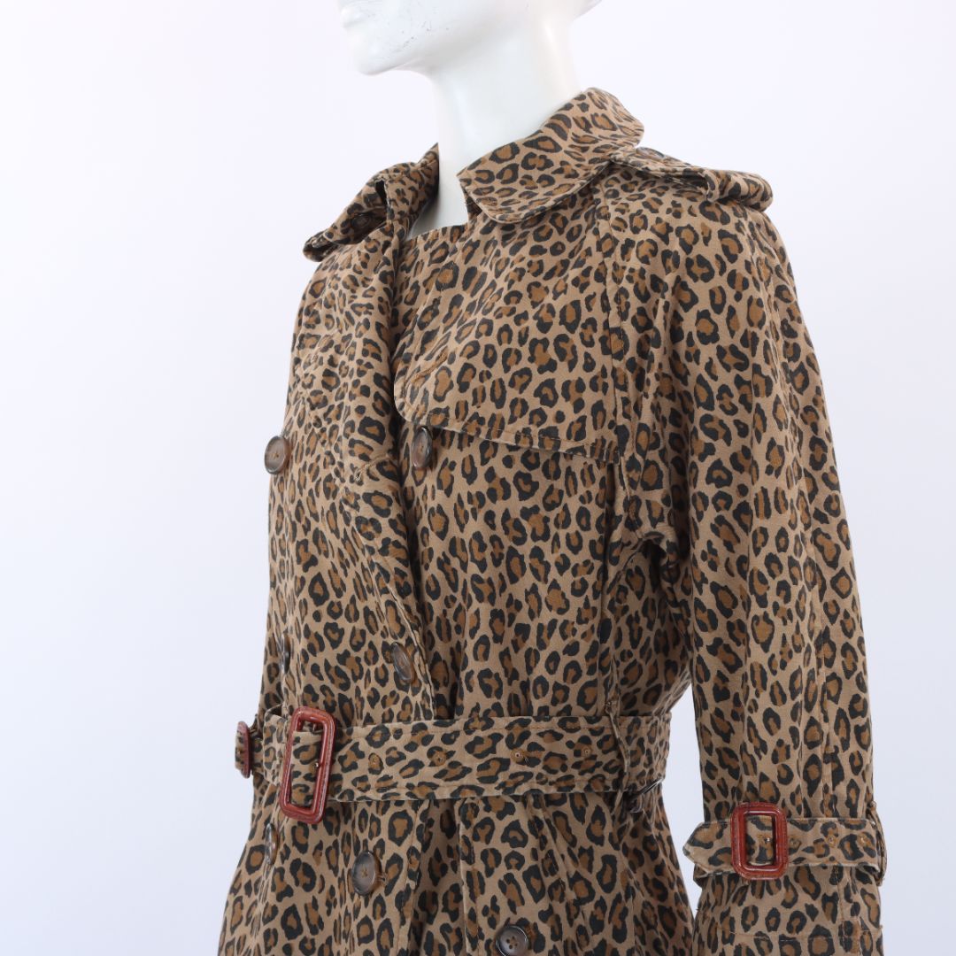 R13 Leopard Print Raglan Sleeve Trench Coat Size Small
