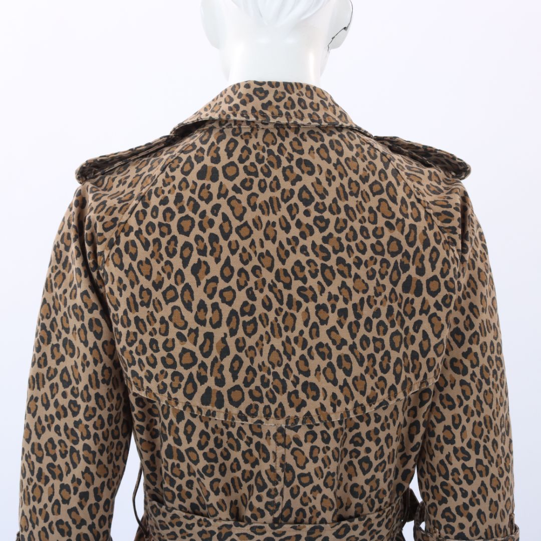 R13 Leopard Print Raglan Sleeve Trench Coat Size Small