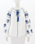 Embroidered Gem Embroidered Linen Blouse Size O/S