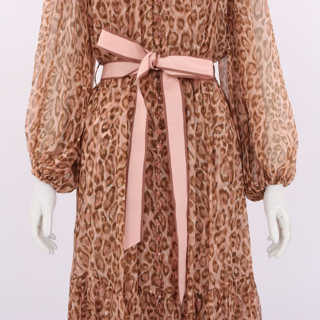 Zimmermann Leopard Print Silk Midi Dress Size 2