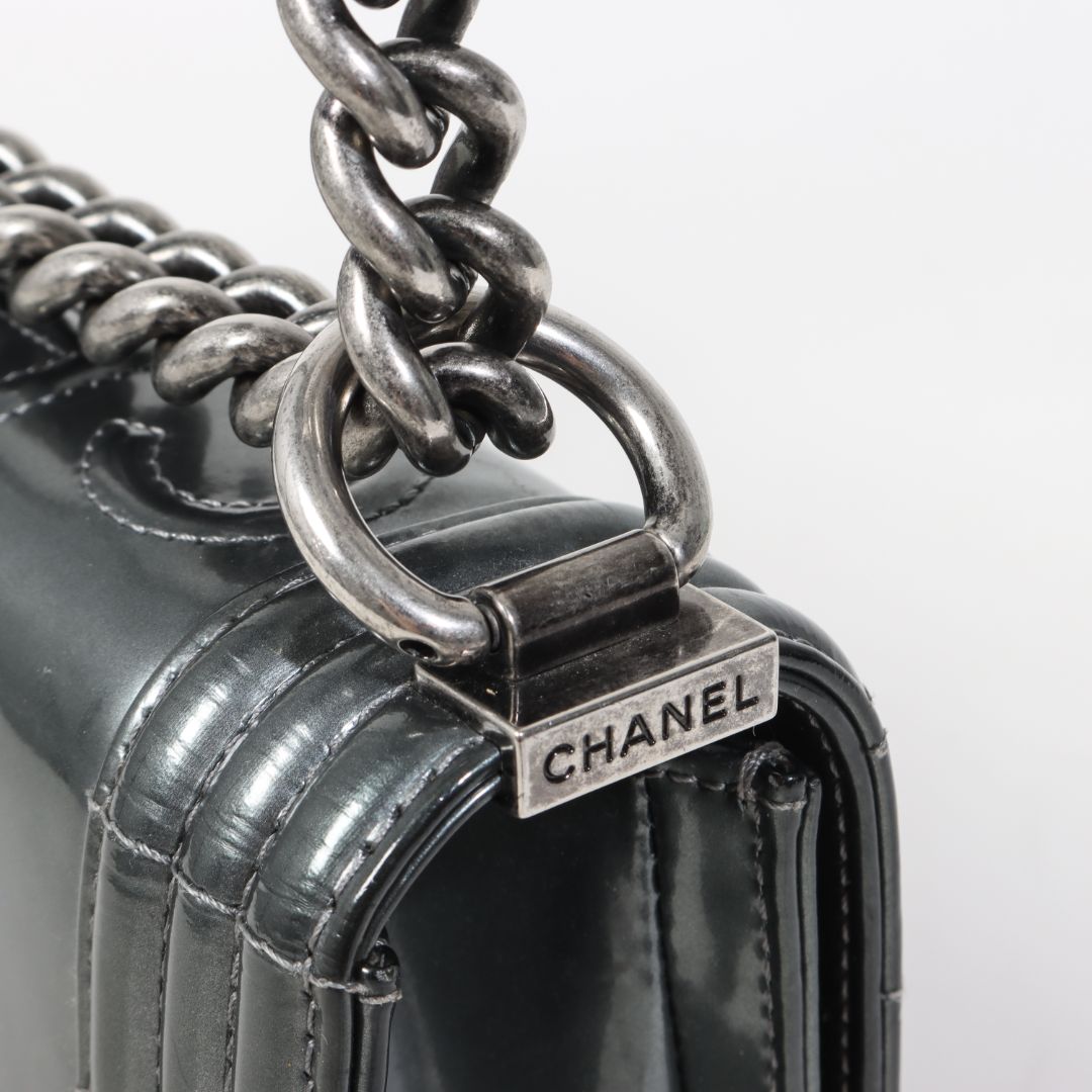 Chanel Patent Leather Boy Bag Size Old Medium