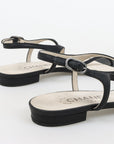 Chanel Leather T Strap Flat Sandals Size 40