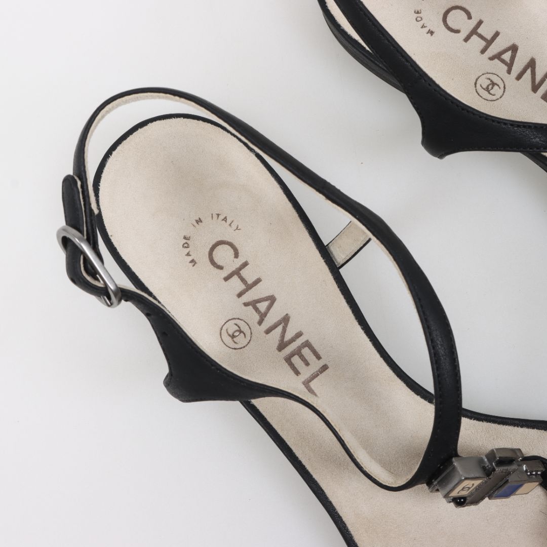 Chanel Leather T Strap Flat Sandals Size 40