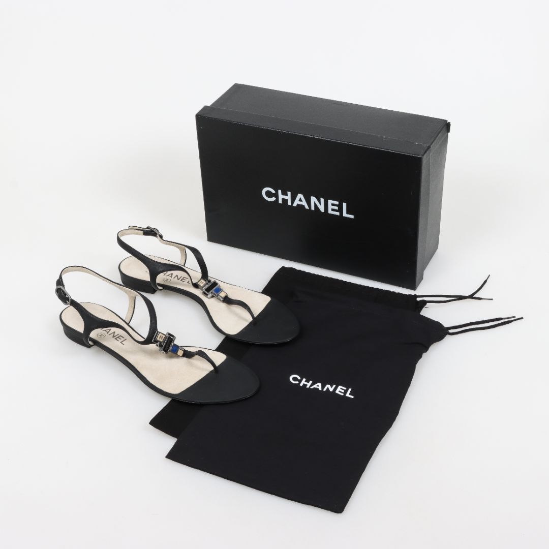 Chanel Leather T Strap Flat Sandals Size 40