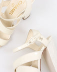 Chanel Patent Multi Strap Block Heel Sandals Size 37.5