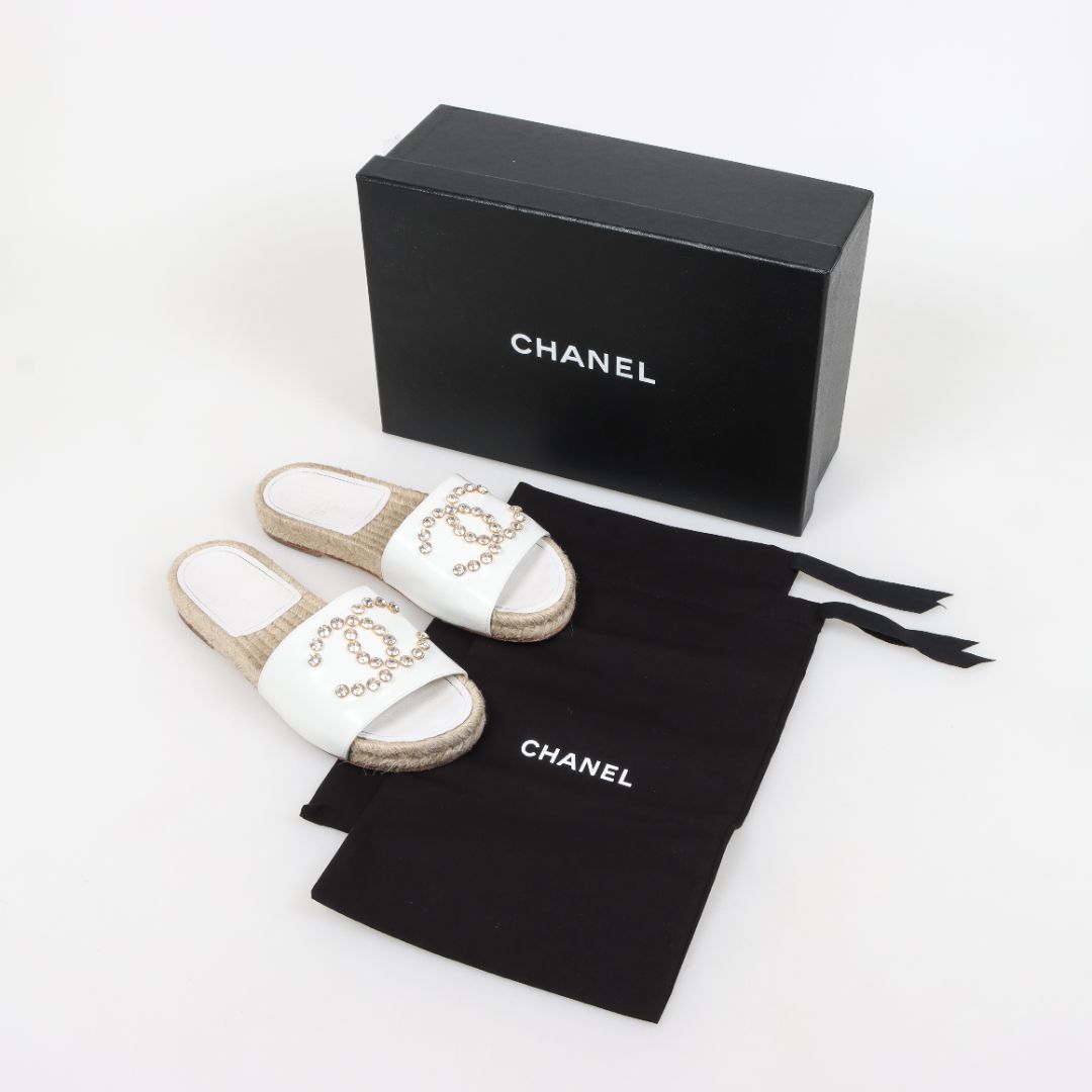 Chanel 2020 CC Crystal Espadrille Slides Size 35