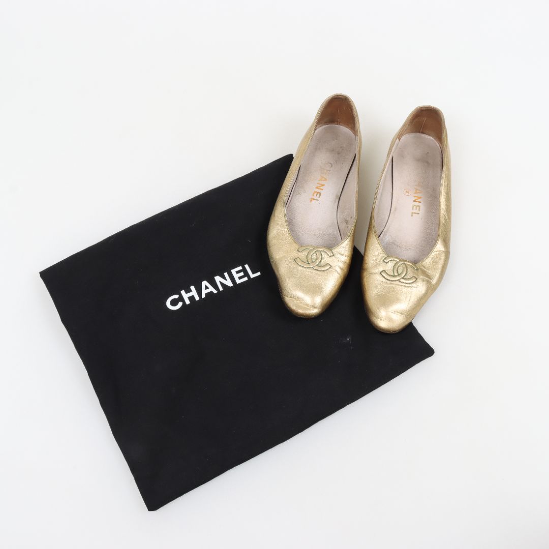 Chanel Vintage Leather Ballet Flats Size 36.5