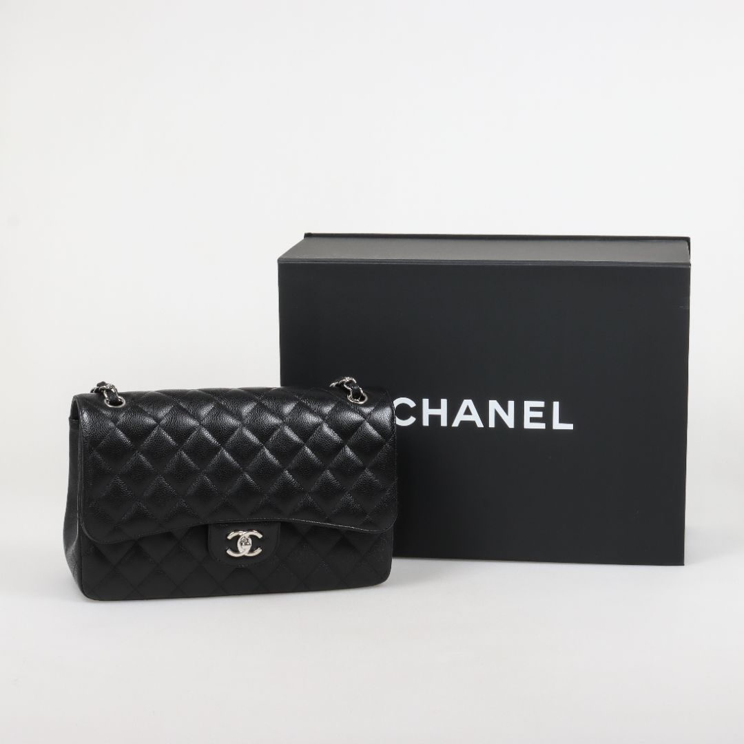 Chanel Caviar Leather Classic Double Flap Bag Size Jumbo