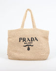 Prada Raffia Logo Tote Bag