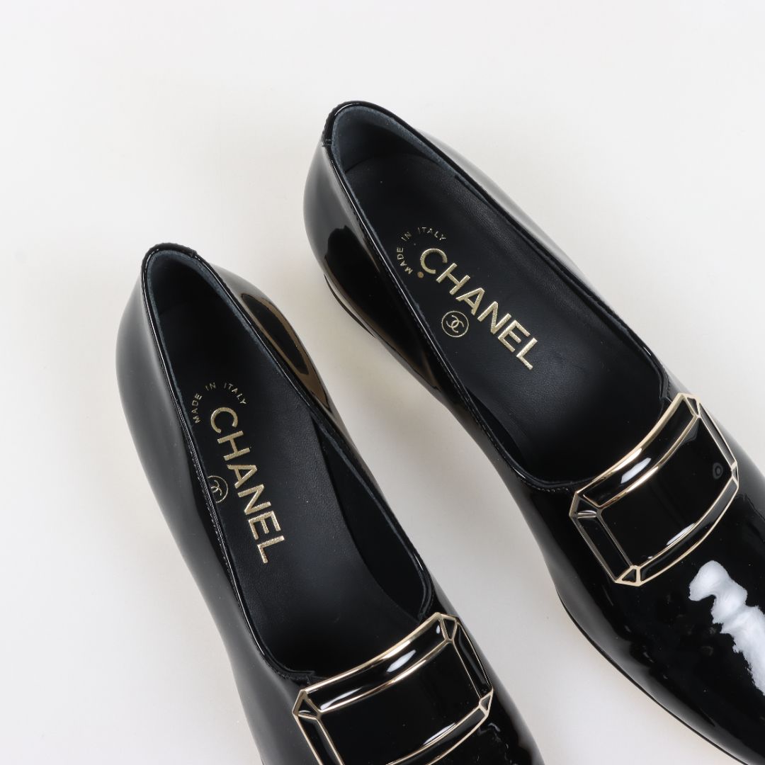 Chanel Coco Mark Patent Leather Loafers Size 39