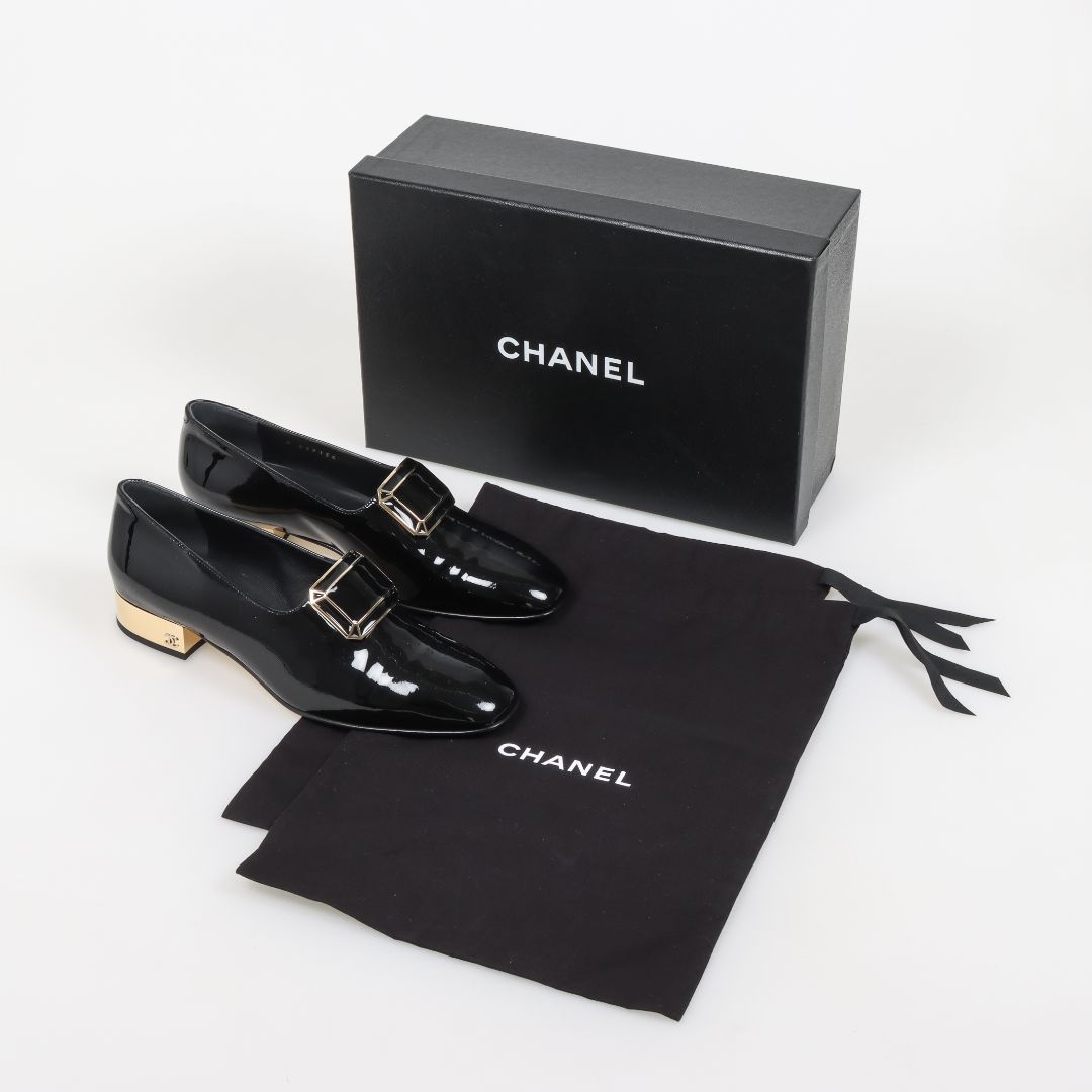 Chanel Coco Mark Patent Leather Loafers Size 39