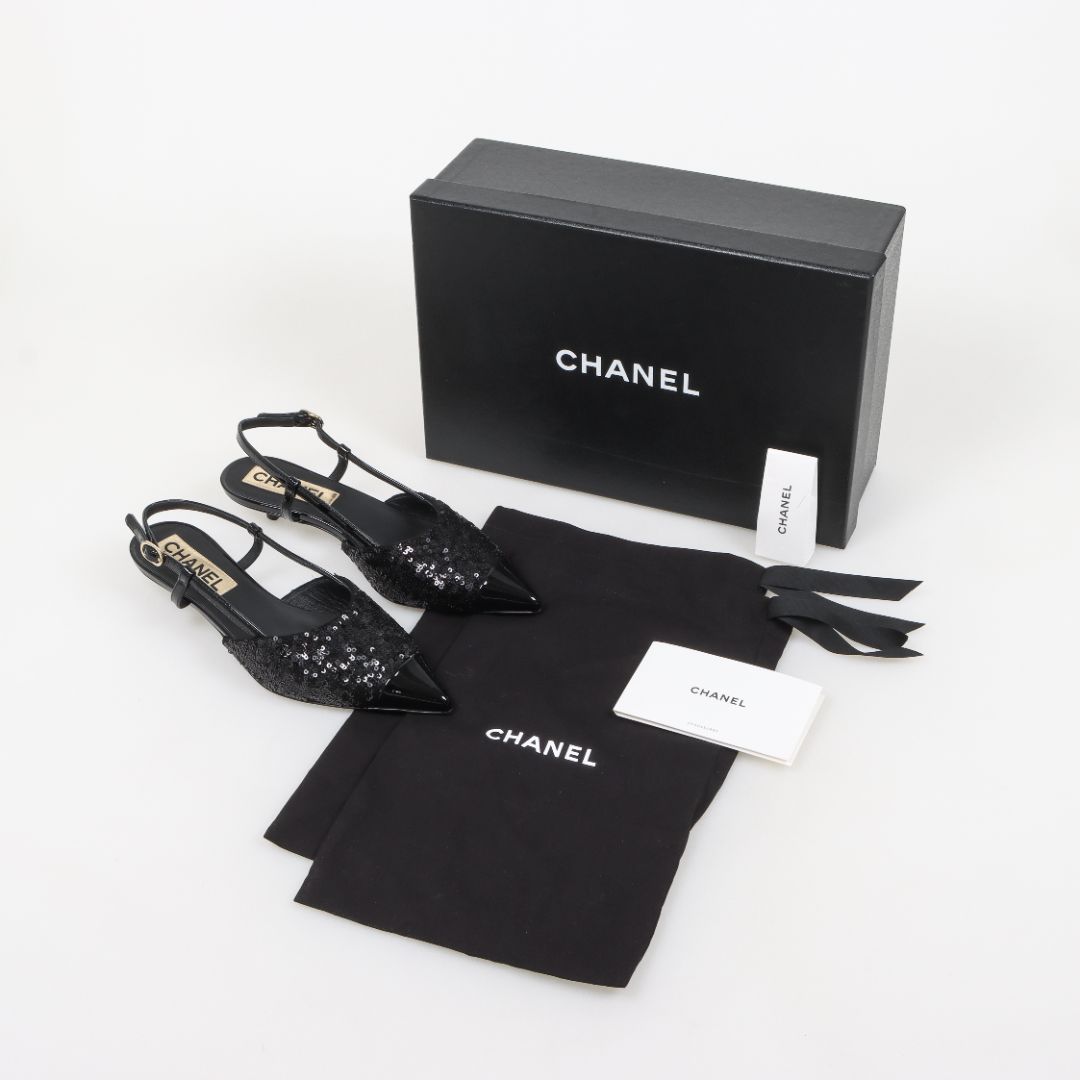 Chanel Sequin Slingback Kitten Heels Size 35