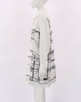 Off White Cotton Printed Shirt Dress Size L