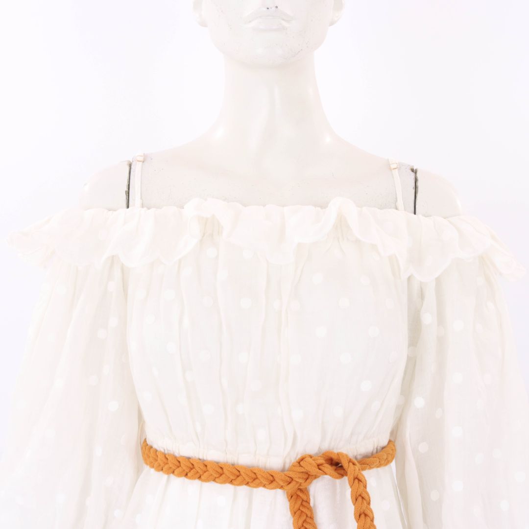 Zimmermann &#39;Mae&#39; Dot Off The Shoulder Midi Dress Size 1