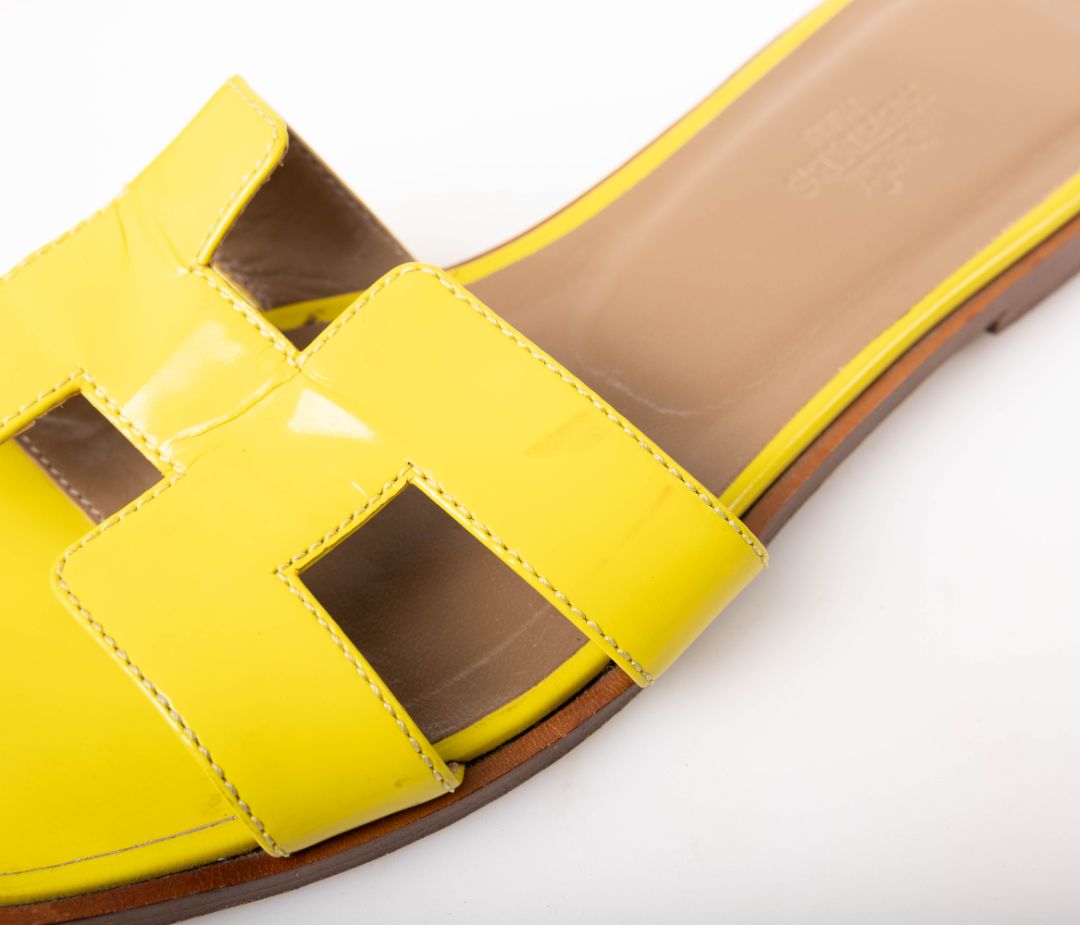 Hermes Patent Leather &#39;Oran&#39; Sandals Size 36.5